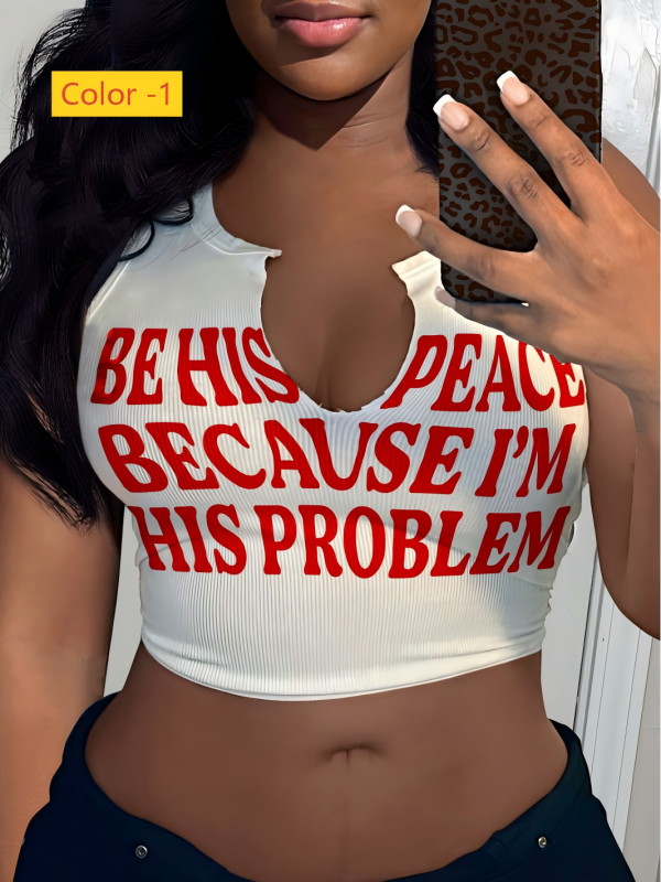 Letter printed U-neck vest top A793757391887