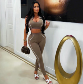 Collar tight vest line long pants set