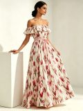 One shoulder printed plus size square neck dress