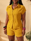 Solid color short sleeved shirt shorts two-piece set