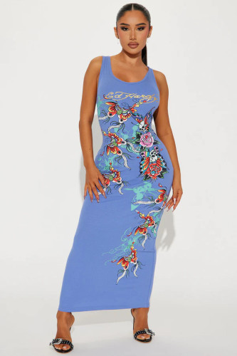 Skull print vest round neck dress