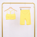 Y-shaped vest shorts set elastic fitness yoga suit LU977806034409