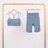 Y-shaped vest shorts set elastic fitness yoga suit LU977806034409