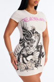 Elastic printed short sleeved knitted dress