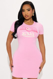 Elastic printed short sleeved knitted dress