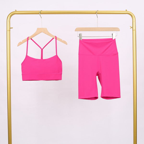 Y-shaped vest shorts set elastic fitness yoga suit LU977806034409