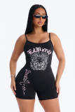 Digital positioning printed letter tiger pattern jumpsuit shorts