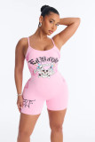 Digital positioning printed letter tiger pattern jumpsuit shorts