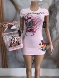 Hip hugging short skirt with digital positioning printed dress
