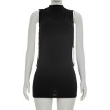 Half high neck hollowed out waist exposed chain wrapped dress
