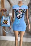 Hip hugging short skirt with digital positioning printed dress