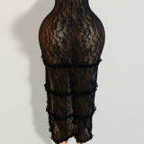 Lace deep V-side slit summer backless dress