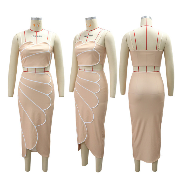 Strap top with irregular half skirt patchwork skirt set
