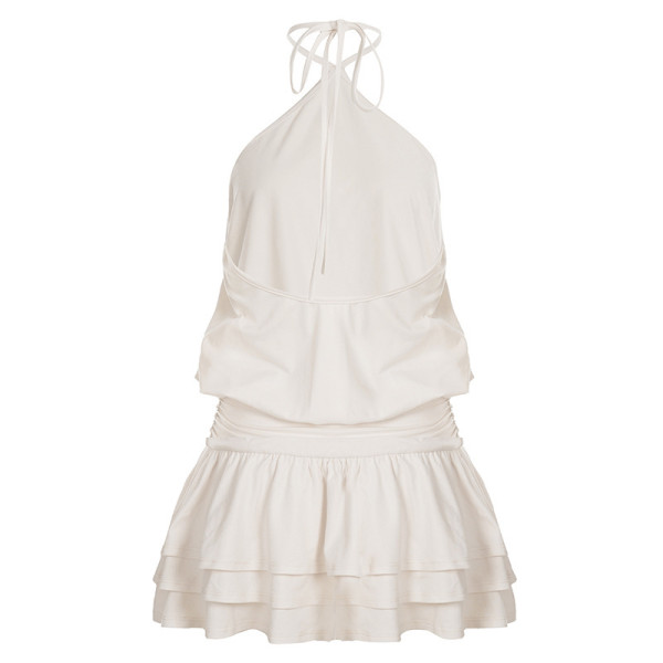 Lotus leaf edge short skirt hanging neck dress