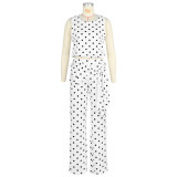 Wave print sleeveless strap straight leg pants set