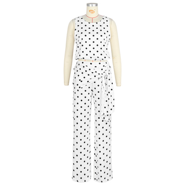 Wave print sleeveless strap straight leg pants set