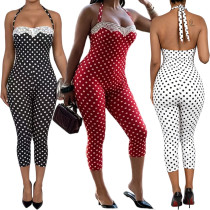 Wave point splicing lace lace hanging neck strap one-piece pants Wave point splicing lace lace hanging neck strap one-piece pants