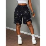 Loose cut nail bead studded solid color jeans