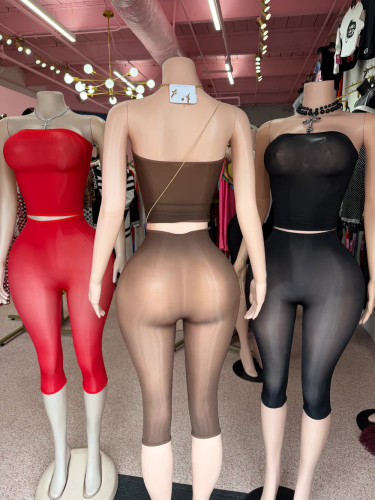 2-piece set of bright high elasticity see through shorts
