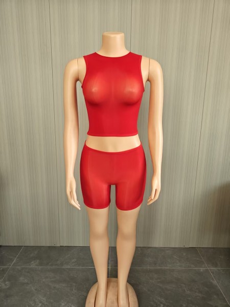 2-piece set of bright high elasticity see through shorts
