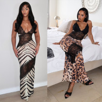 Lace perspective splicing suspender slit long skirt