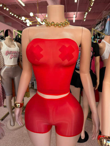 2-piece set of bright high elasticity see through shorts
