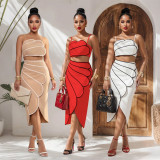 Strap top with irregular half skirt patchwork skirt set