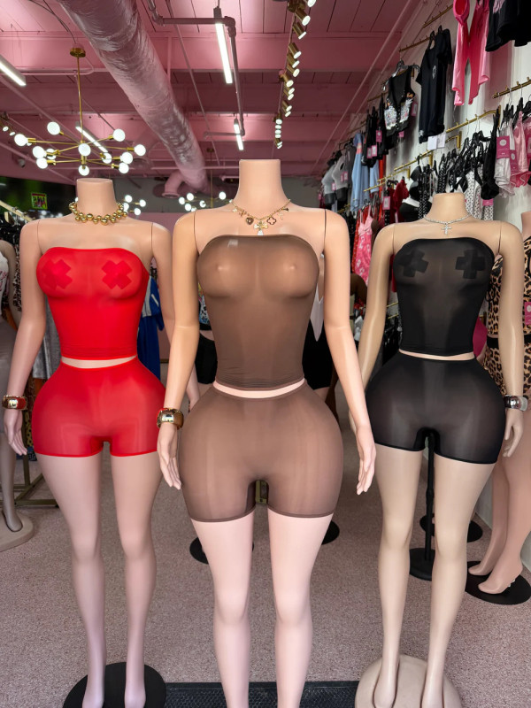2-piece set of bright high elasticity see through shorts