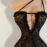 Lace deep V-side slit summer backless dress