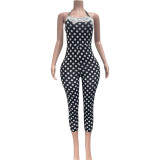 Wave point splicing lace lace hanging neck strap one-piece pants