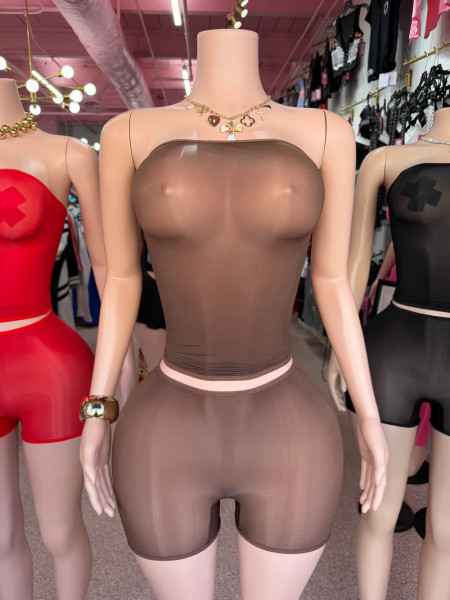 2-piece set of bright high elasticity see through shorts
