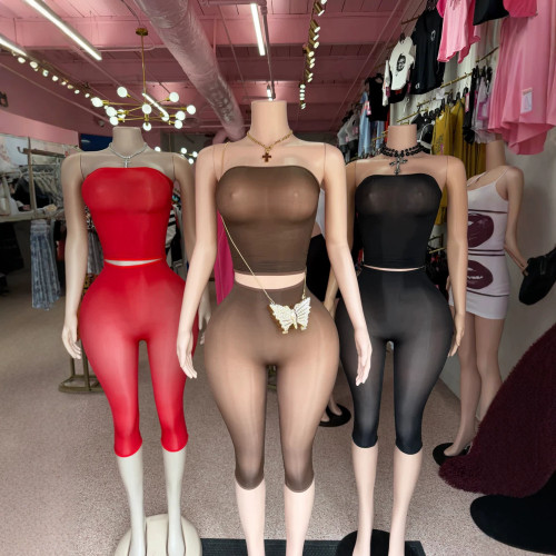 2-piece set of bright high elasticity see through shorts