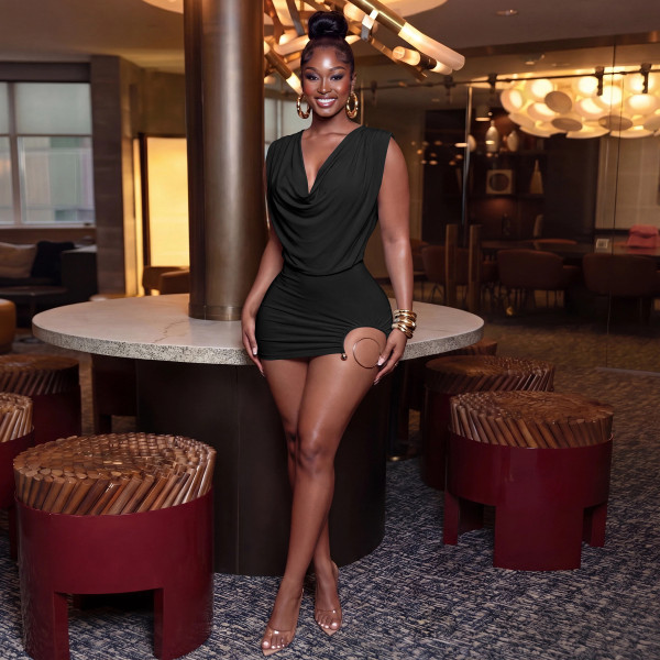 Backless swinging collar and hip hugging dress