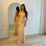 Lace up sleeveless sequin split waist dress