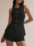 Linen suit sleeveless vest two-piece split set