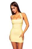 Bandage, U-neck, elastic groove strip, suspender, hip hugging dress