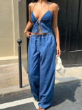 Neck hanging vest and pants set