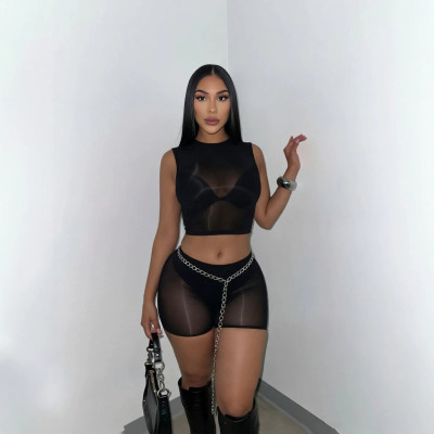 2-piece set of bright high elasticity see through shorts