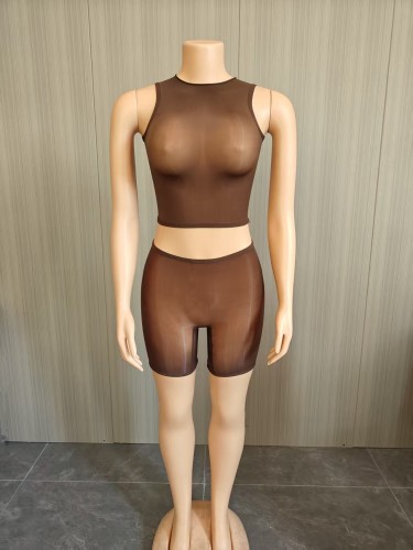 2-piece set of bright high elasticity see through shorts