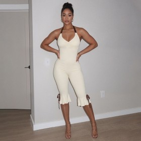 Hanging neck scarf suspender jumpsuit