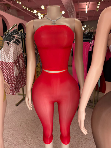 2-piece set of bright high elasticity see through shorts