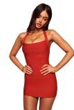 Bandage, U-neck, elastic groove strip, suspender, hip hugging dress