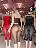 2-piece set of bright high elasticity see through shorts