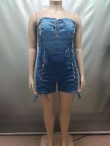 Backless, chest wrapped, lace up jumpsuit, denim jumpsuit, shorts Backless, chest wrapped, lace up jumpsuit, denim jumpsuit, shorts