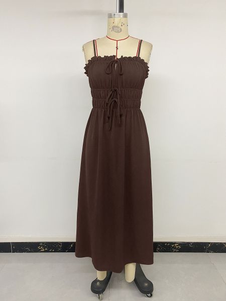 A solid color backless dress with a single neckline camisole and a long skirt