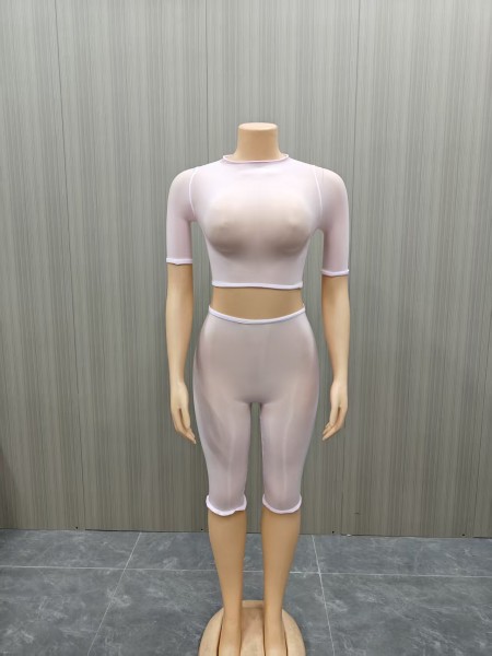 2-piece set of high elasticity bright see through mid length pants FF1500