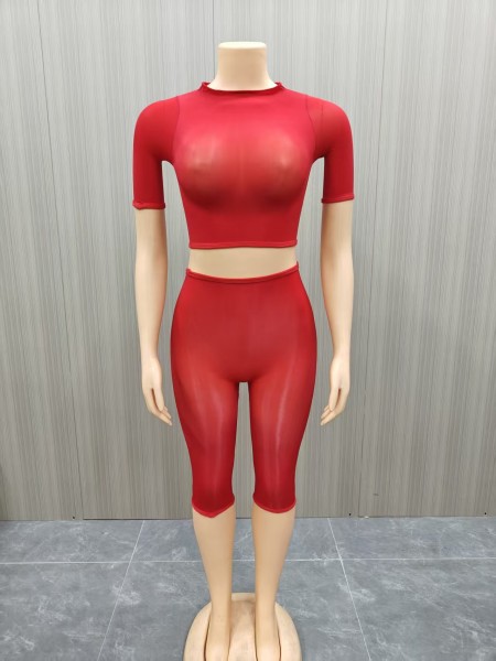 2-piece set of high elasticity bright see through mid length pants FF1500