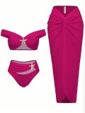 Split swimsuit long skirt three piece set