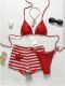 Red striped boxer shorts bikini three piece set