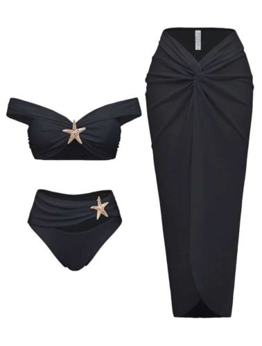 Split swimsuit long skirt three piece set
